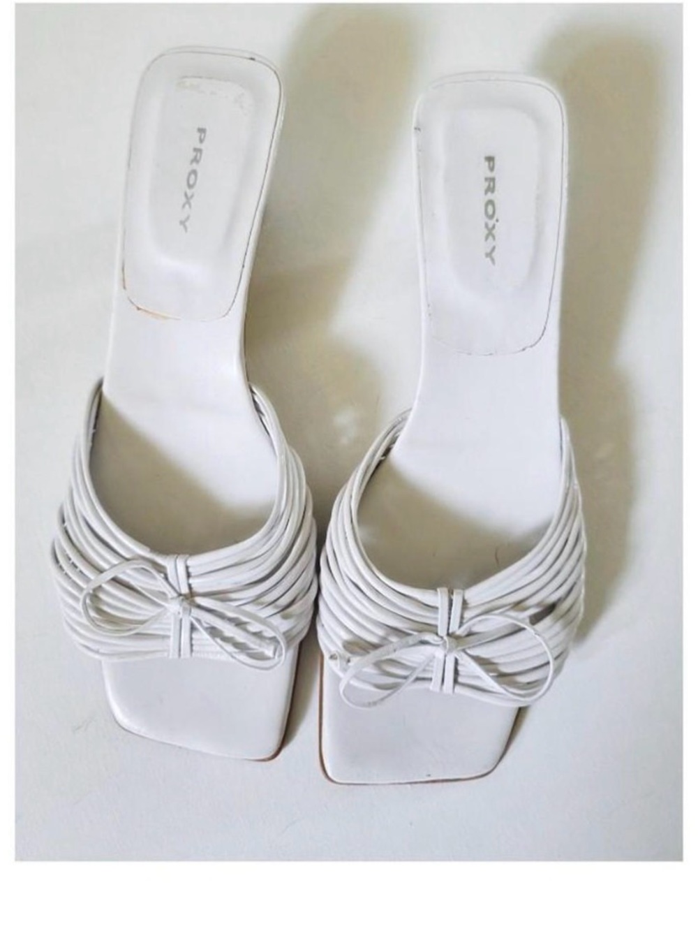 Roxy White Braided Bow Square-Toe Slide Mules
